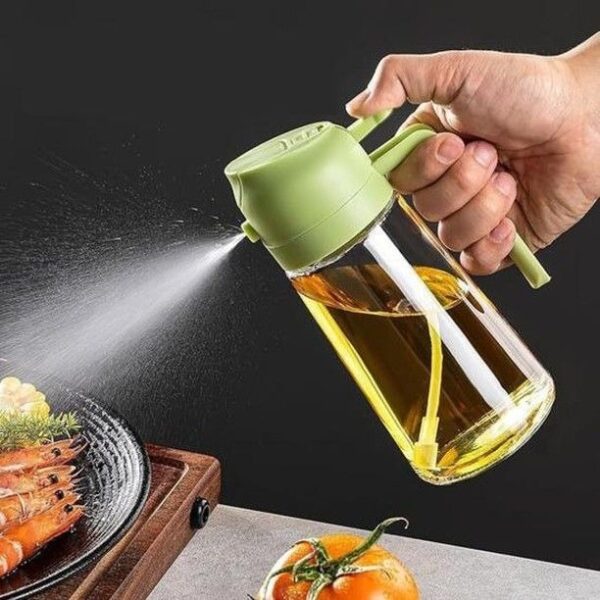 Home 2 in 1 oil spray bottle | adjustable mist & dispenser | 470ml leak proof glass container | for cooking, bbq, baking & air fryer 500ml