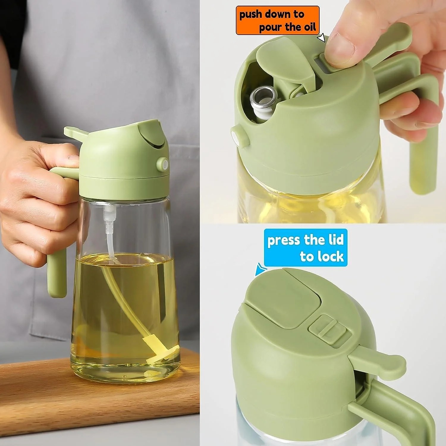2 in 1 oil spray bottle | adjustable mist & dispenser | 470ml leak proof glass container | for cooking, bbq, baking & air fryer 500ml 2 in 1 oil spray bottle | adjustable mist & dispenser | 470ml leak proof glass container | for cooking, bbq, baking & air fryer 500ml