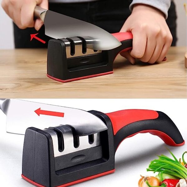 rs 168 3 stage manual knife sharpener – professional kitchen knife sharpening tool with ergonomic handle & non slip base