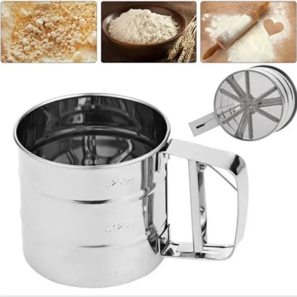 stainless steel flour sieve cup – handheld baking sifter for flour, sugar & powdered ingredients