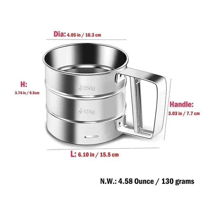 stainless steel flour sieve cup – handheld baking sifter for flour, sugar & powdered ingredients stainless steel flour sieve cup – handheld baking sifter for flour, sugar & powdered ingredients